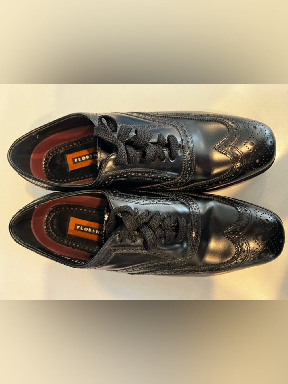 Florsheim Black Leather Wingtip Derby Oxfords - Mens 9.5